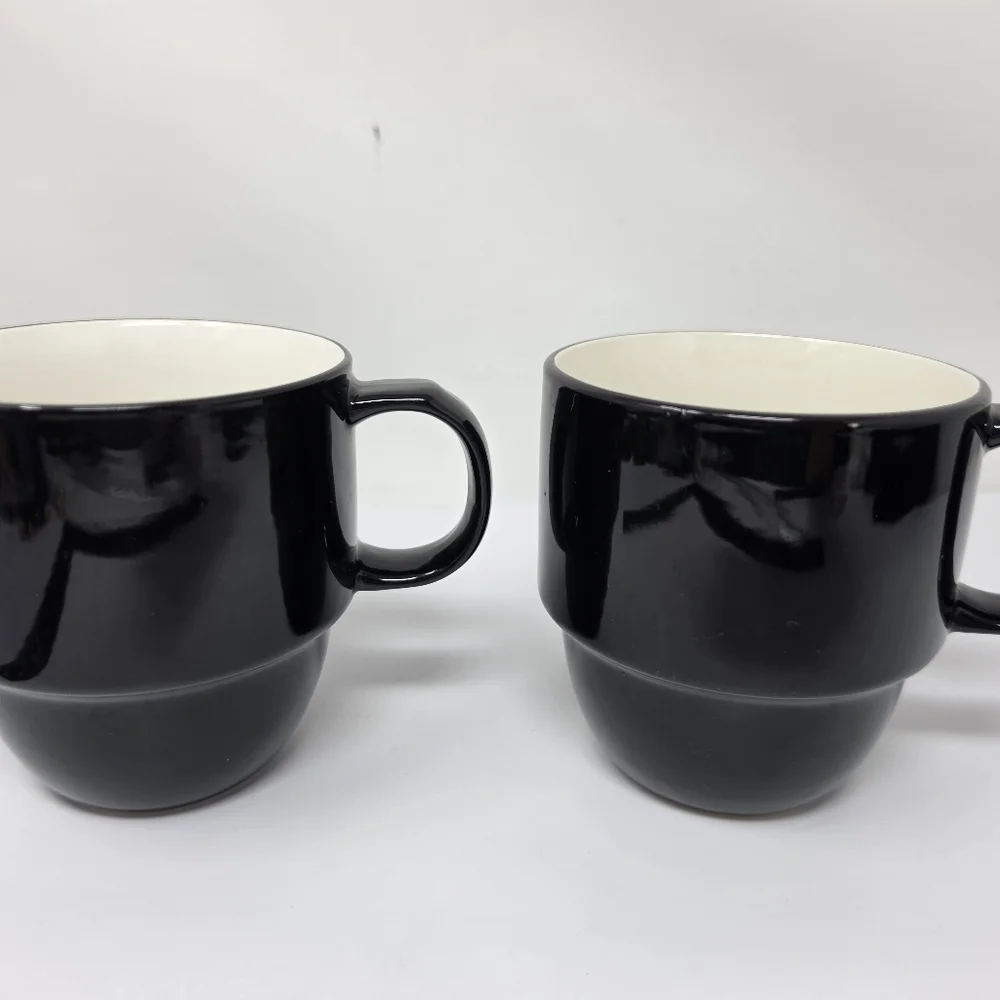 Coffee Cup Mug Stack Stackable Black Set of 2